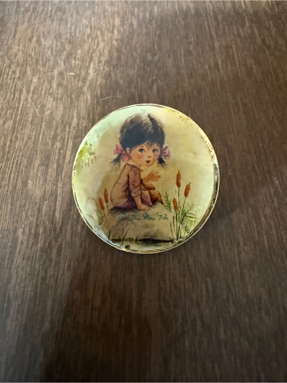 Vintage 1972 Fran Mar Moppet Girl Lapel Pin Brooch Small Flaw Read